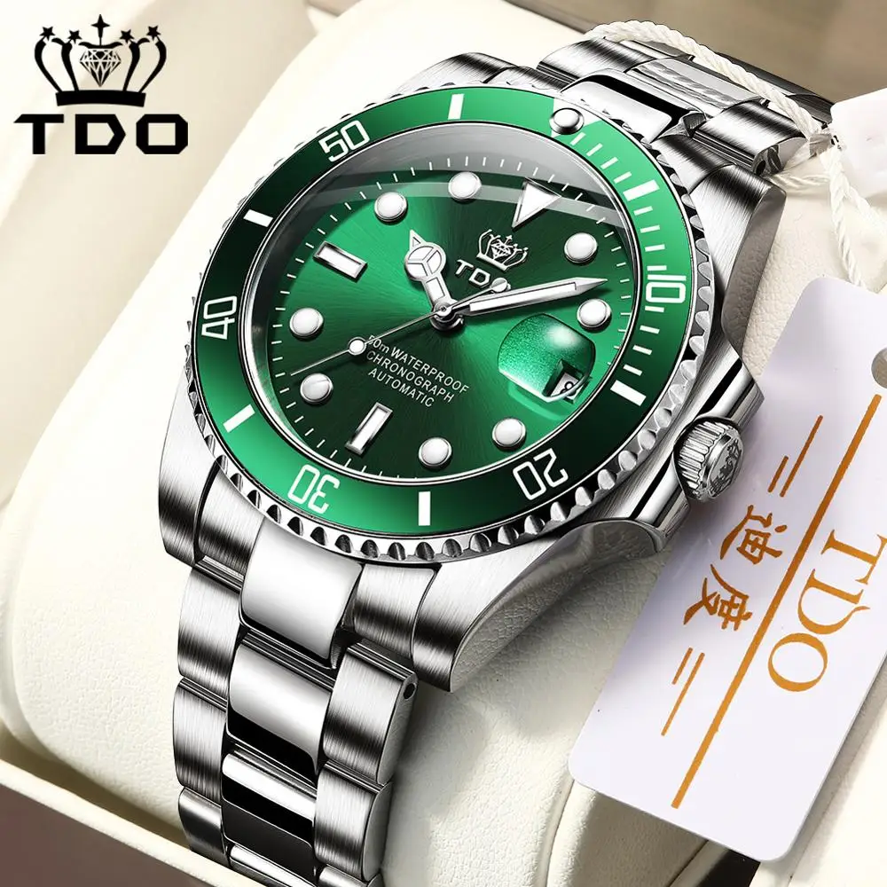 Мужские механические наручные часы TDO из нержавеющей стали с сапфировым стеклом |