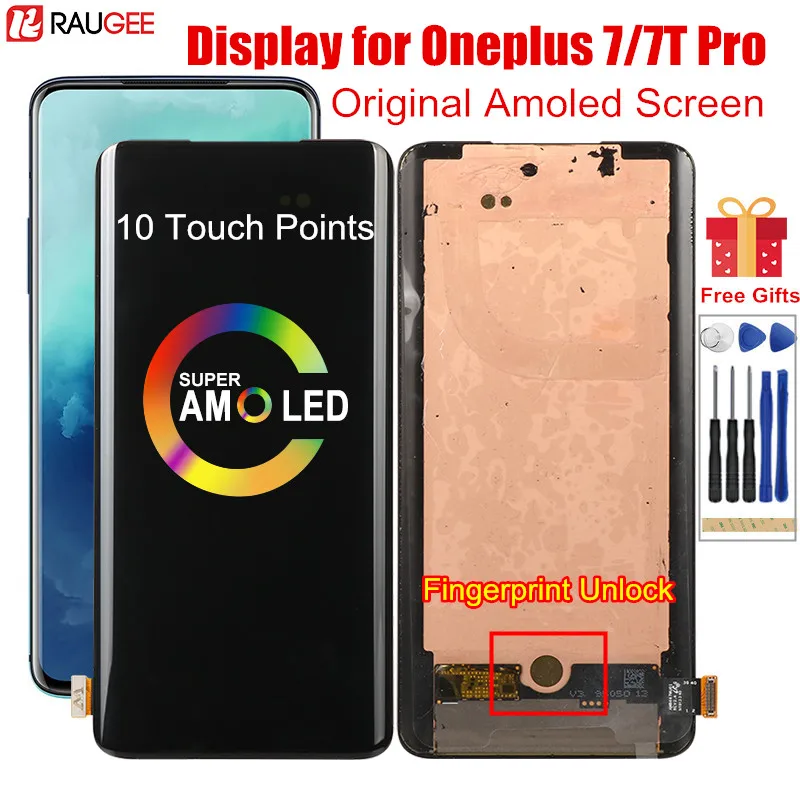 US $152.14 Original Display For Oneplus 7t Pro Amoled Fingerprint LCD Display 10 Touch Points Screen Replacement For Oneplus 7 Pro 7 T Pro