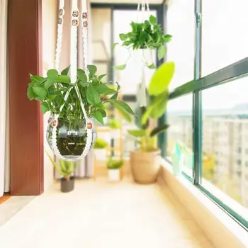 

Cotton Flower Pots Basket DIY New Glass Terrarium Desk Plant Braided Hanger Pot Hanging Rope Basket Decoration