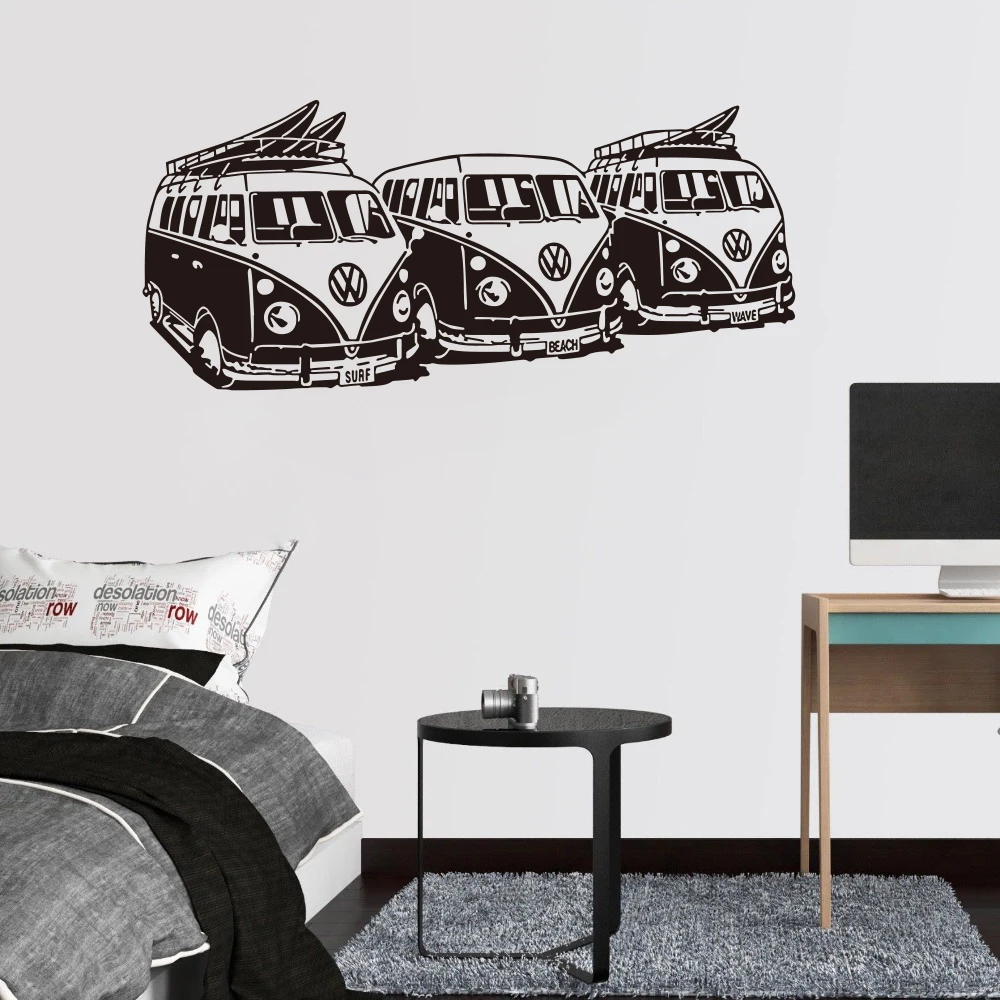 Volkswagen Cartoon Bus домашний декор Настенная Наклейка в детскую для детской комнаты гостиная мультфильм автомобиль виниловые наклейки на стену S193