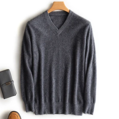 Dark Grey V-Neck Zocpt Зимний толстый Однотонный мужской свитер с круглым вырезом, теплый пуловер из норки и кашемира, повседневный джемпер для мужчин, брендовая вязаная одежда, топы 1958 - Цвет: Dark Grey V-Neck