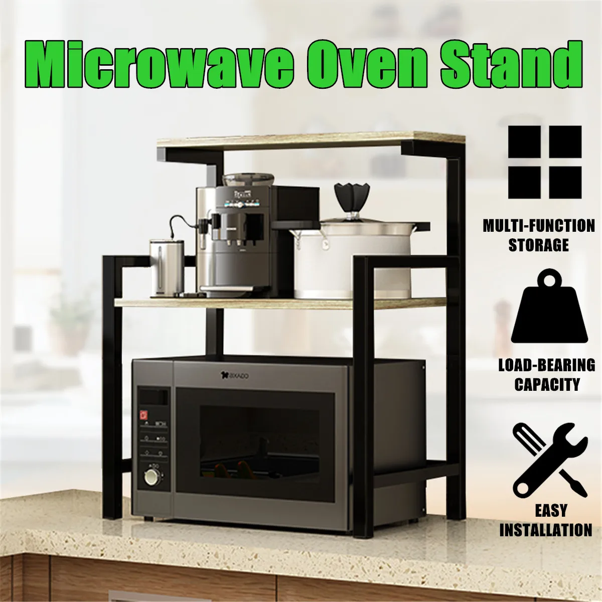 

Kitchen Microwave Oven Shelf Rack Cooker Oven Storage Stand Organizer Space Saving Rack Two Layers Kitchen Appliances Rack