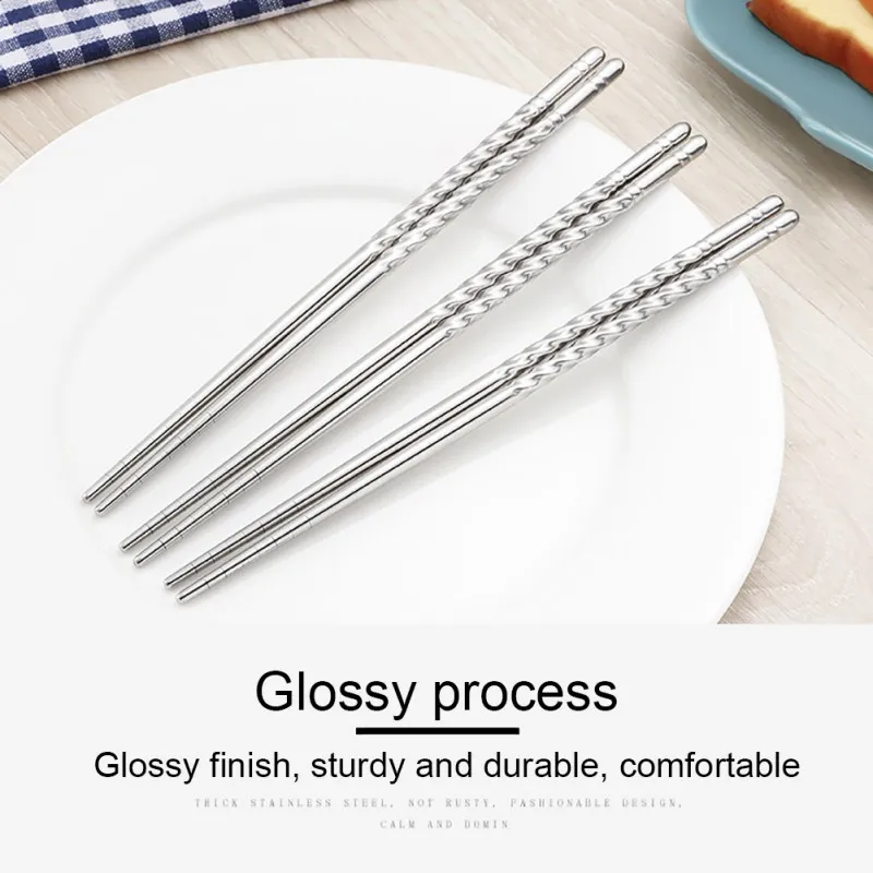 Anti-skid Spiral Pattern Chopsticks Chinese Style Stainless Steel Chopsticks Set for Sushi Chinese Food