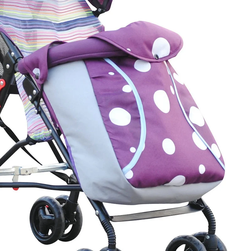 New Winter Baby Stroller Foot Muff Windproof Baby Stroller Foot Cover Cotton Warm Kids Pram Covers Thicken Stroller Accessories - Color: Purple Polka Dot