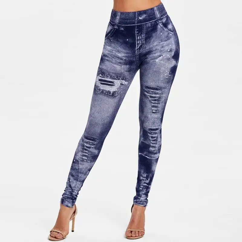 Sexy astic Imitation  Jeans Leggings High Waist Pants Fitness Slim Legg Mujer 2021 Sport Push Up Leggings For Women Hot peach lift leggings