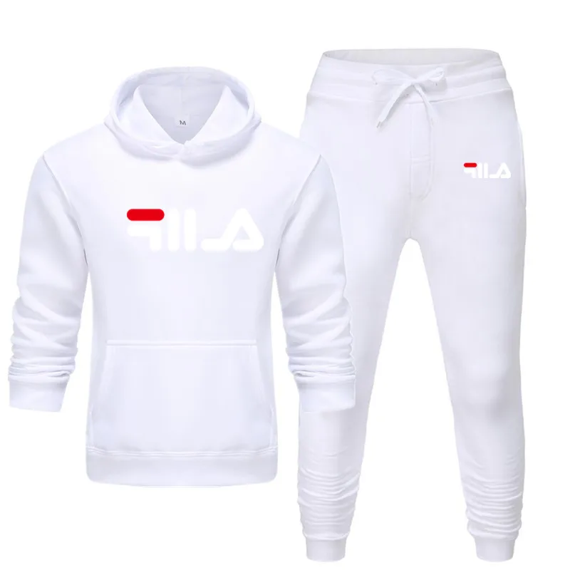 MensSportswear HoodiesSweatpants Jogging Suit Sportswear White Multicolor Printing Comfortable Fashion Large Size Clothes - Цвет: White