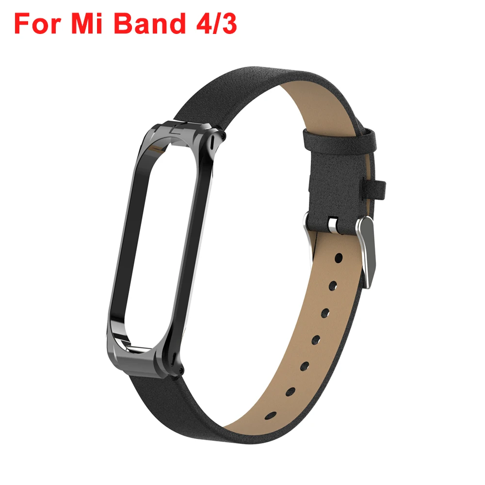 Yuedaer для Xiaomi mi Band 3 4 фитнес-трекер цветной кожаный mi Band 4 3 ремешок черный золотой чехол Модный браслет напульсники - Цвет: Black For Band 4