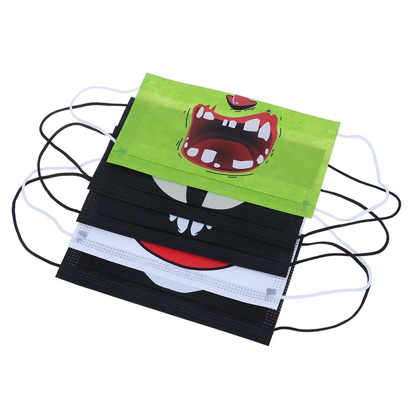 5Pcs/pack Disposable Non-woven Woman Men Skull Scarey Masks Black Mask Mouth Half Face Masquerade Cosplay Costume Mask