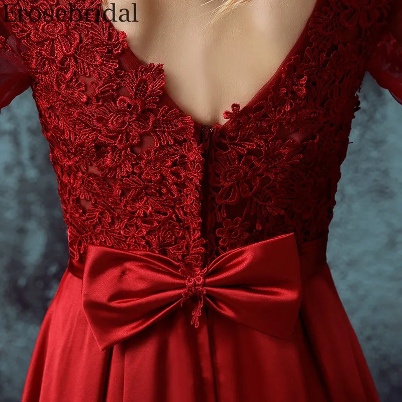 Erosebridal, кружевное вечернее платье, длинный рукав, элегантное, официальное, женское, вечернее платье с ремнем, с бантом, на молнии, сзади, 6 цветов