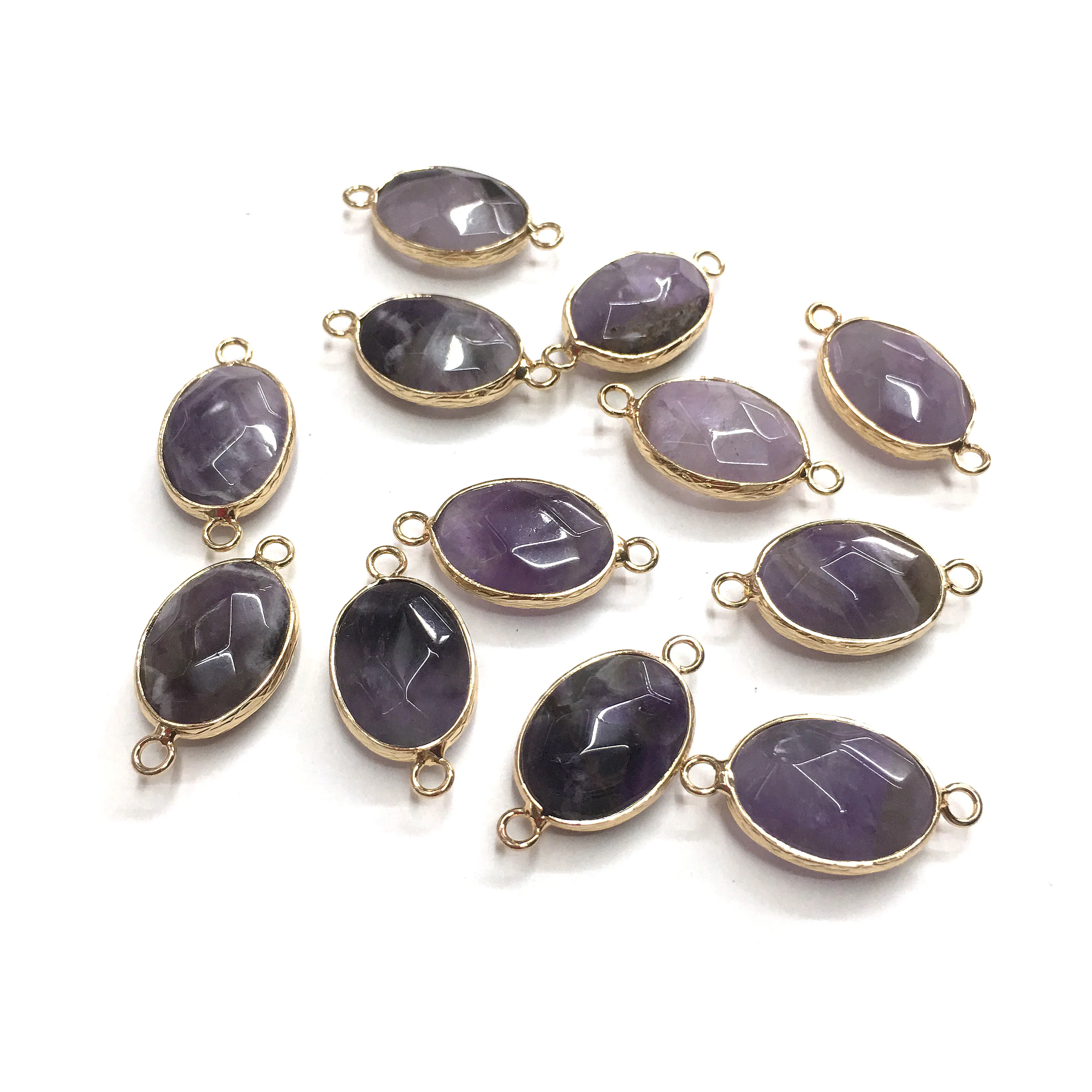 Natural Amethysts Pendants Oval Double hole connector Pendants for Jewelry Making DIY Accessories Fit Necklaces Size 15x28mm