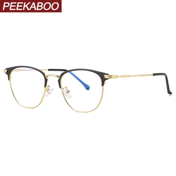 

Peekaboo gold metal semi-rimless glasses prescription male clear lens blue light blocking eyeglasses for men women square