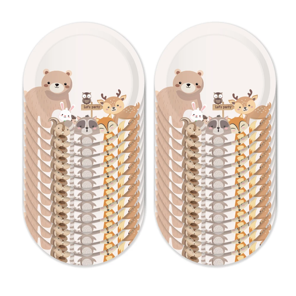Baby Shower Woodland Party Dessert Plates Safari Jungle Animals Disposable Tableware Sets Kids Happy Birthday Decorations | Дом и сад