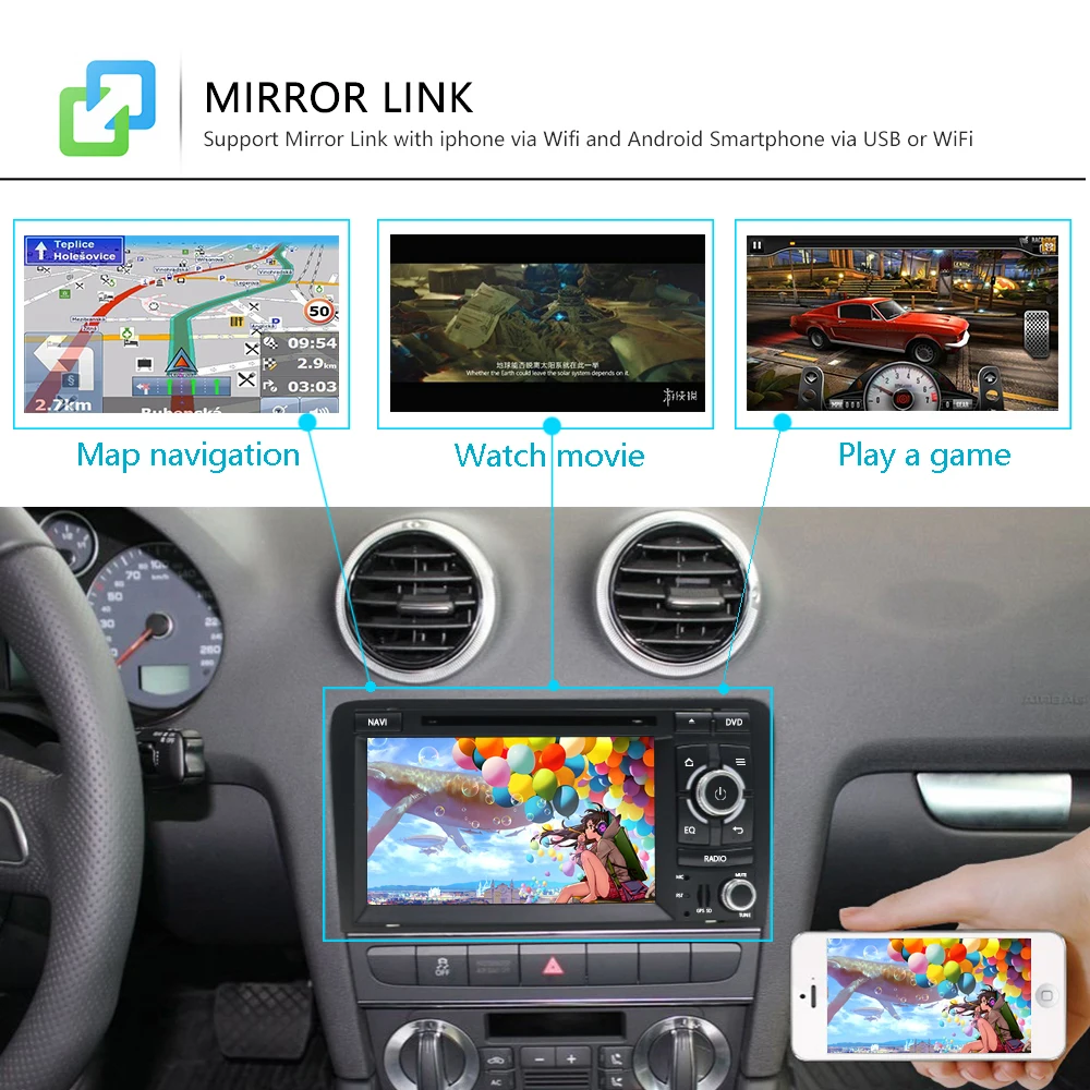 Hikity Автомобильный мультимедийный dvd-плеер Android 8,1 2 Din автомобиль с радио, GPS, WiFi Buletooth радио автомобиль Mirrorlink для Audi A3/S3 2003-2013