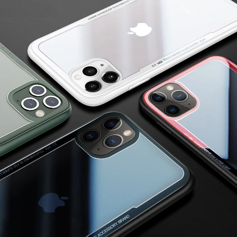 Роскошный прозрачный стеклянный чехол для iPhone11 Pro Max, силиконовый бампер для iPhone XS MAX XR X 7 Plus 8 7plus 8plus 6 6S