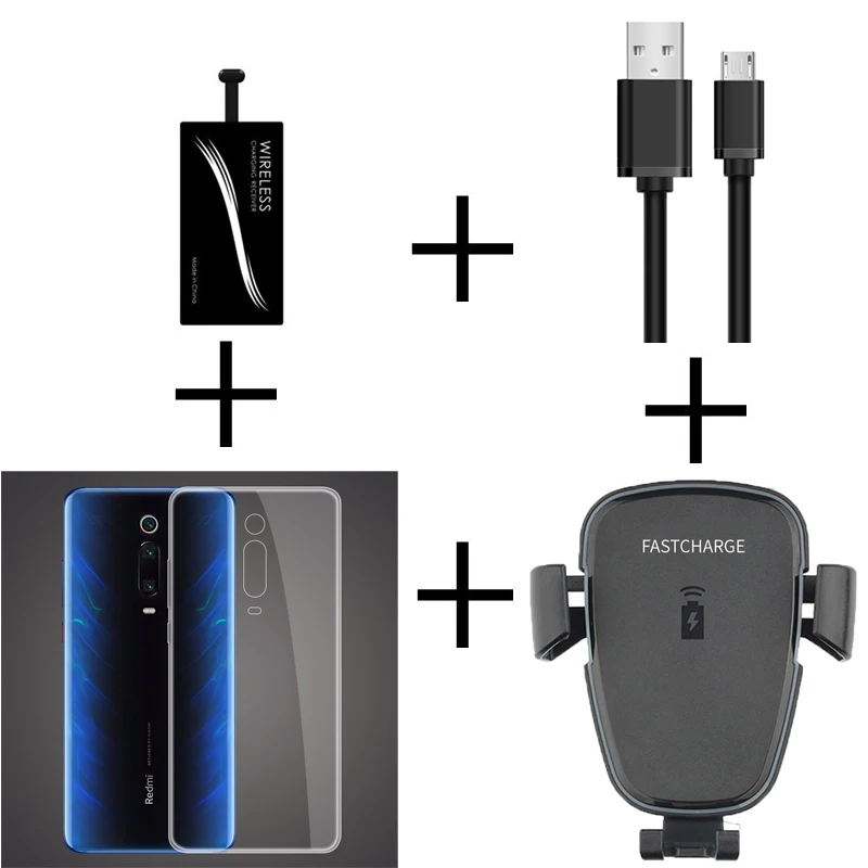 Черный Car Mount Phone Holder Qi Wireless Fast Charger For Xiaomi Mi 9T Wireless Receiver Charging With TPU Case For Xaomi Mi9T 9T Pro - Цвет: Черный