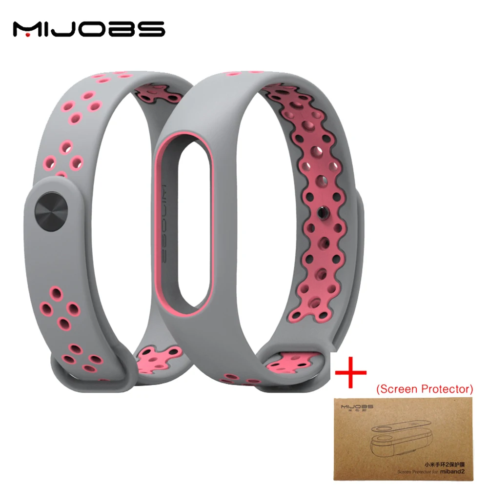 Gray Pink add Film MIJOBS спортивный ремешок Цветной силиконовый браслет двойной цвет сменный Браслет для Xiaomi Mi 2 - Цвет: Gray Pink add Film
