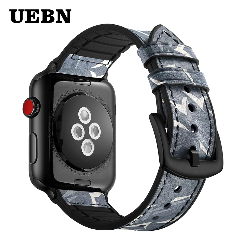 UEBN ремешок для apple watch кожа+ Силиконовый ремешок для iwatch 38/40 42/44 мм ремень высокого качества дышащий для iwatch серии 4 3 2 1