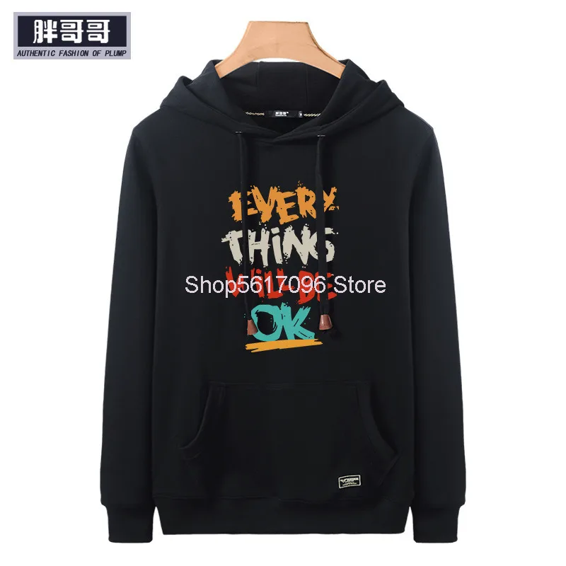 

Plus Fat Plus DaWith Cap Pullover Sweater Men Season Letter Printing Plus Size Loose Leisure