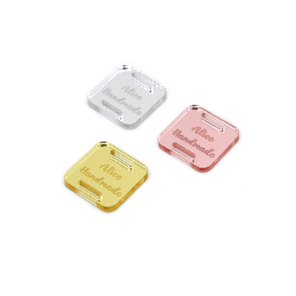 

100x Personalized Wedding Square Tags Laser Engraved Mirror Tags Custom Baby Shower Gift Box Ribbon Labels Party Supplies Decor