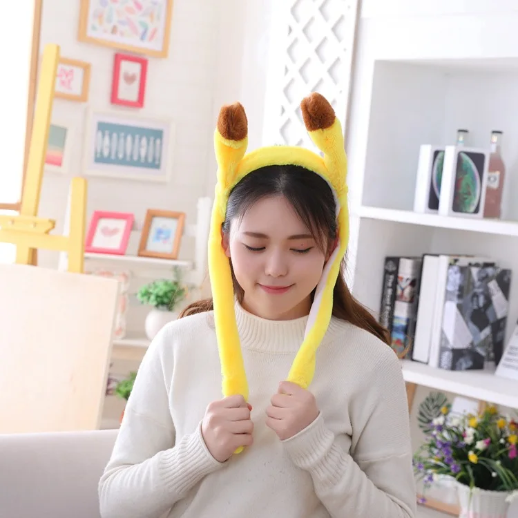 Cute Plush Bunny Ear Move Headband Easter Rabbit Ears Popping Up Pressing the Paws Bunny Fluffy Funny Ear Flag Headband for kids