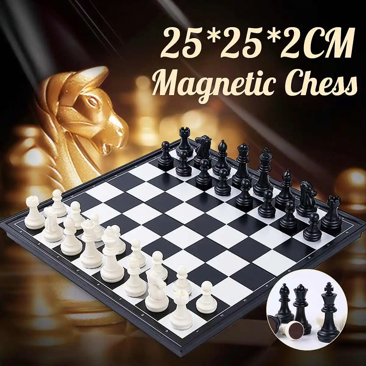 Conjunto de Tabuleiro de Xadrez Conjunto de Xadrez com Alta Peças de Xadrez Jogo de Tabuleiro Medieval Qualidade Xadrez Magnético Dobrável 32