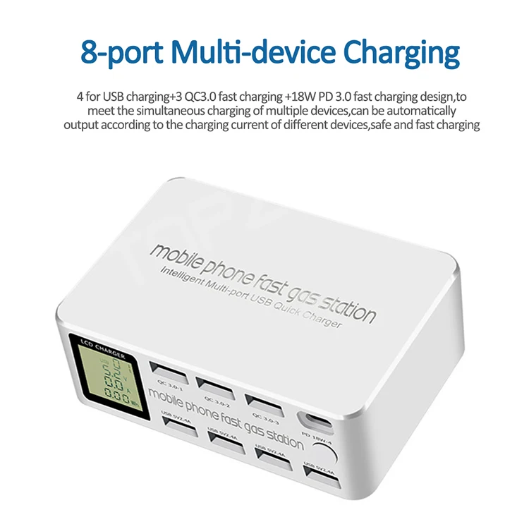 Зарядное устройство USB Type-C 100 Вт 8 портов ЖК-дисплей быстрая зарядка 3 0 для iPhone Huawei