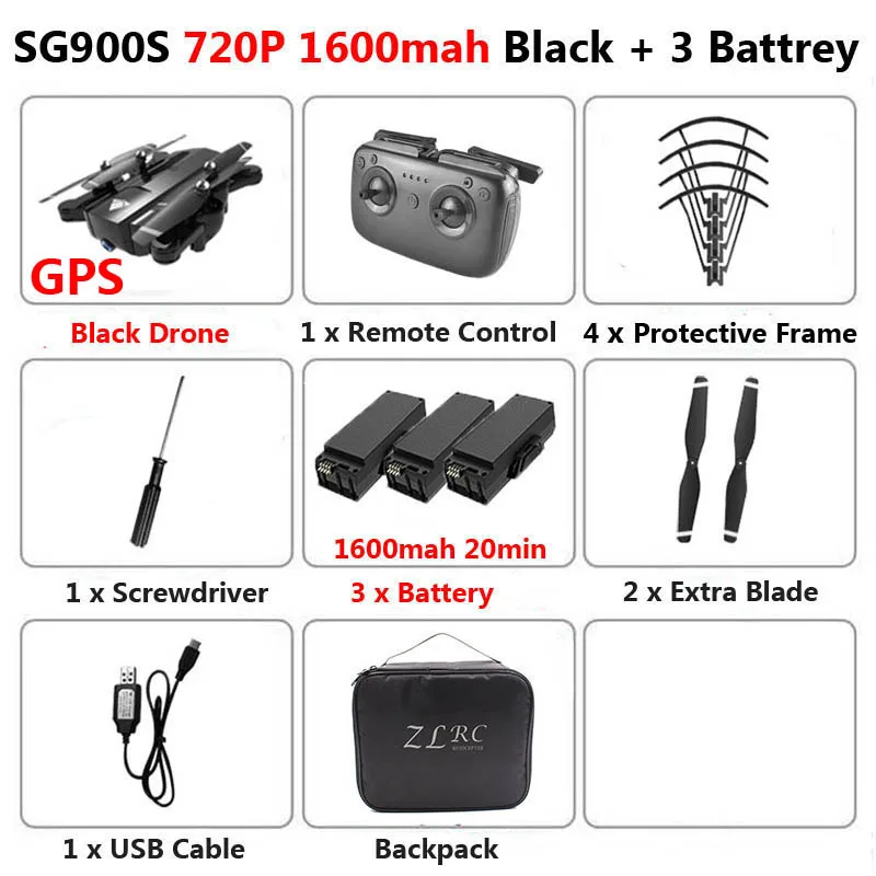 SG900-S SG900 Профессиональный Дрон с камерой 1080P 4K HD gps WiFi FPV 20 мин Время полета широкоугольный Радиоуправляемый квадрокоптер вертолет игрушки - Цвет: SG900S 720P 1600 3B