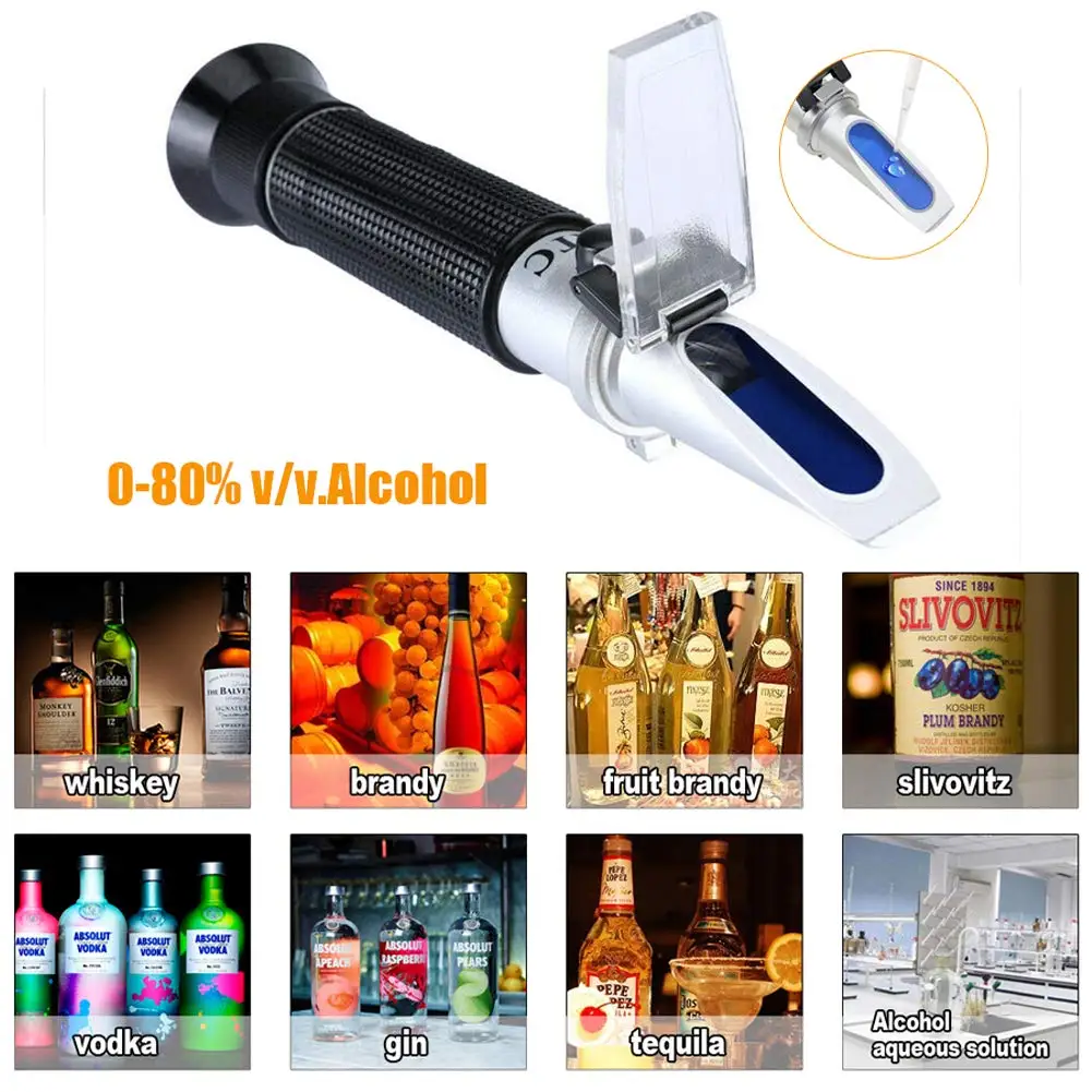 Distillery Refractometer Alcohol 0-80% v/v Portable Refractometer Alcohol Meter Liquor Alcohol Content Tester for liquor Whisky images - 6