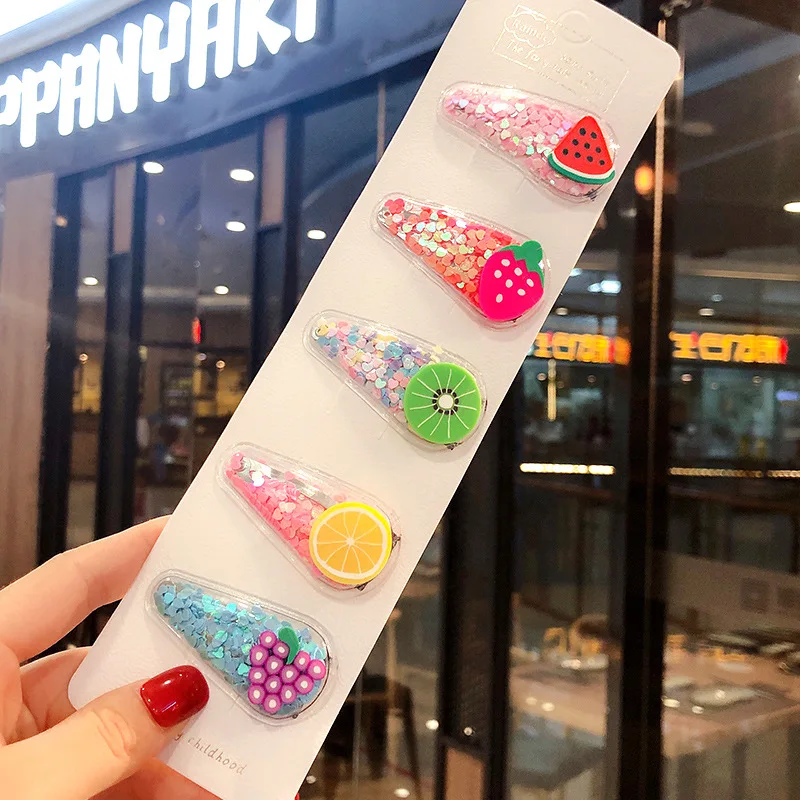 fruit 5 шт., заколки для волос для девочек, Мультяшные блестки, заколки для волос с фруктами, детские прекрасные заколки для волос, заколки, повязка на голову, Детские аксессуары для волос n - Цвет: fruit
