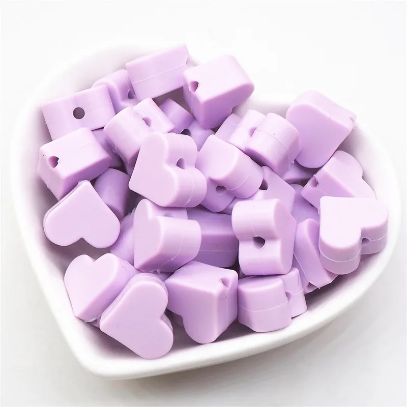 Lilac Chenkai, 50 шт., 15 мм, не содержит бисфенол BPA, силиконовые бусины для зубов в форме сердца, сделай сам, для детского душа, пустышка, ожерелье, ювелирная игрушка, аксессуары - Цвет: Lilac