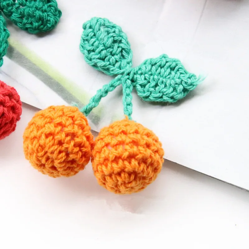 5Pcs Knitting Knitted Wool Green Leaf Cherry DIY Craft Girl Earrings Pendant Hair Accessories Hat Bag Key Ring Decor Materials