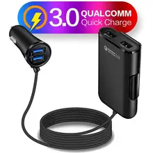 Автомобильное зарядное устройство USB с 4 портами, быстрая зарядка 3,0+ A, шнур, кабель, зарядное устройство для мобильного телефона, адаптер для iPhone, samsung, планшета, автомобильное зарядное устройство
