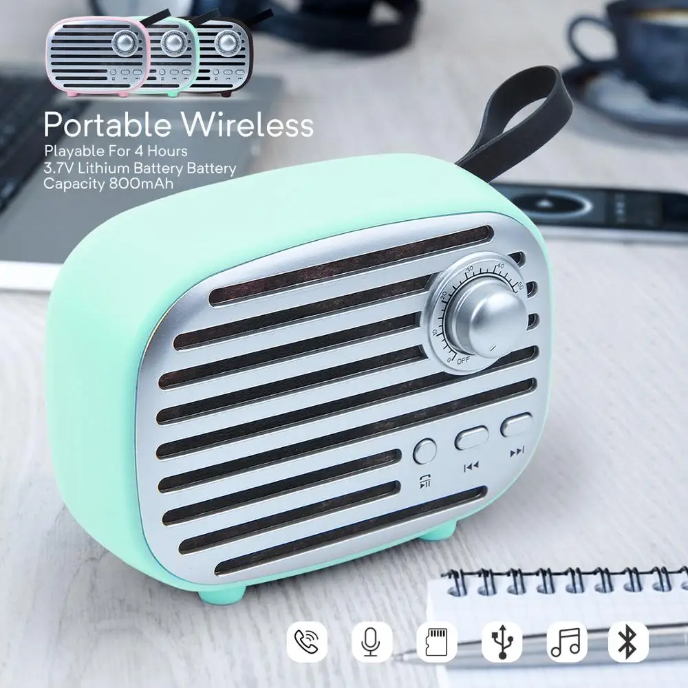 

Portable Vintage Wireless Bluetooth 5.0 Speaker Mini Loudspeaker for PC Phone Handsfree with Radio FM/Aux/USB/TF Card/Microphone