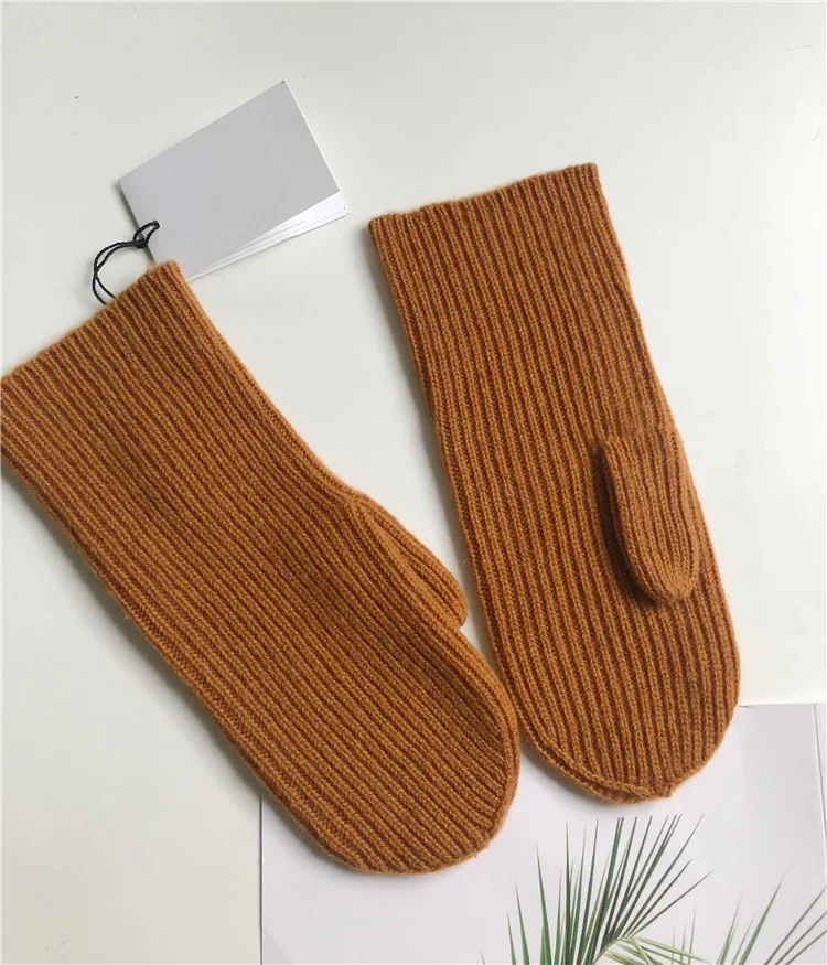 Зимние теплые женские кашемировые перчатки карамельные Простые 2019