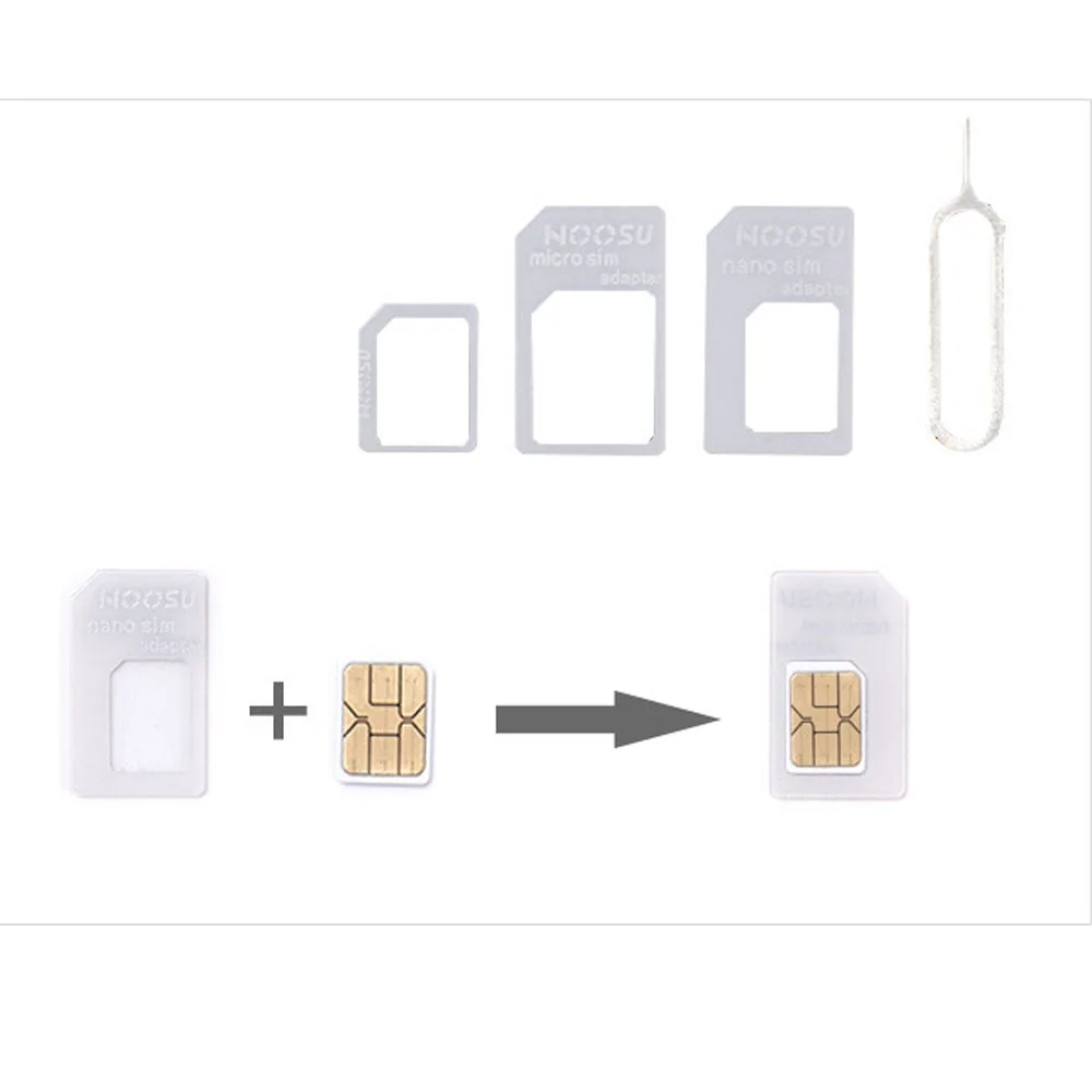 100 наборов(400 шт) 4 в 1 Noosy Nano Micro SIM карта адаптер извлечения Pin для iPhone 5 5S для iPhone 6 6plus 7 7plus в розничной упаковке