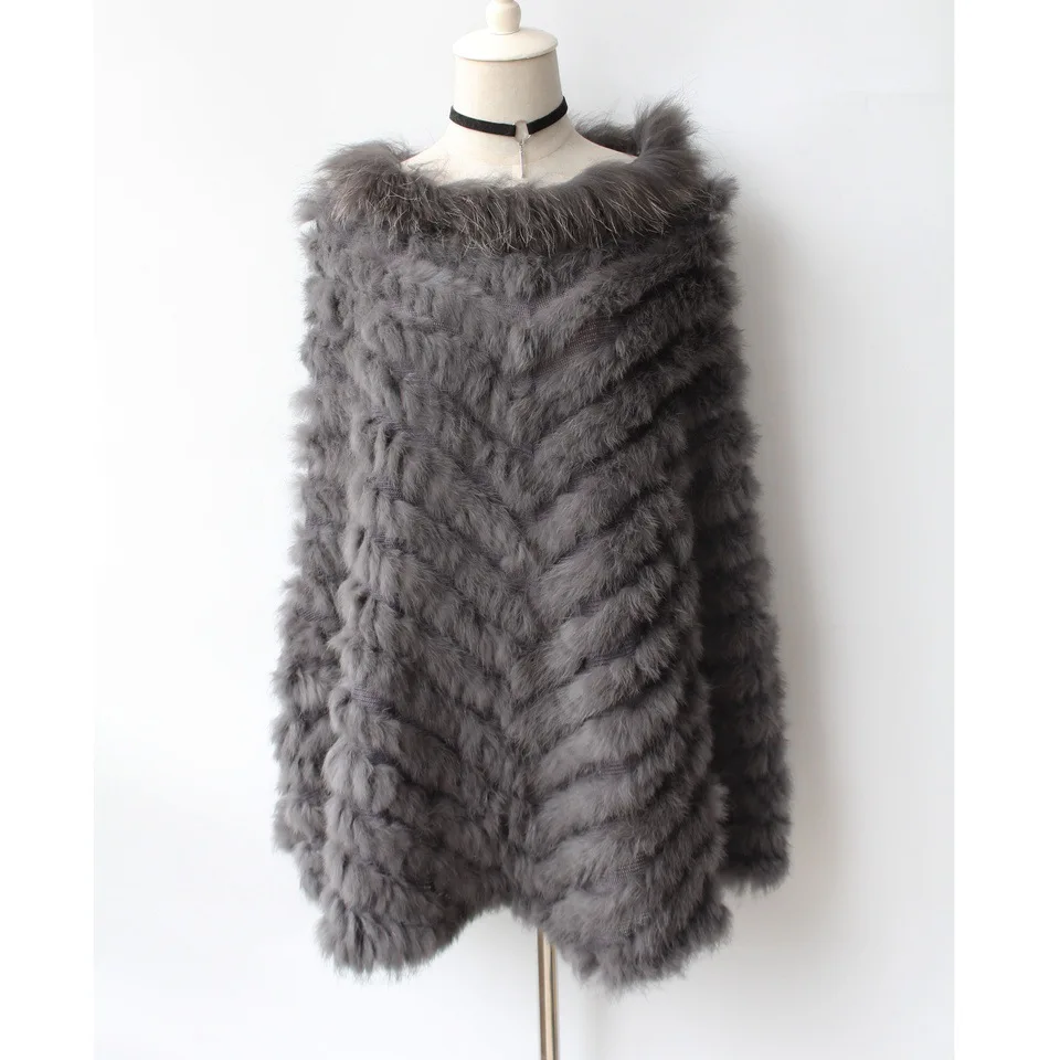 2021 Women Rabbit Fur Raccoon Fur Poncho Knitted Pullover Cape Real Fur Knitting Wraps Shawl Big Shawl lightweight puffer jacket