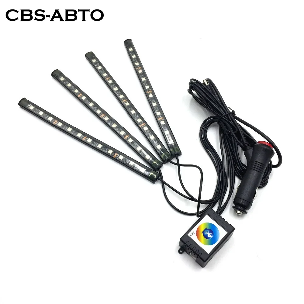 CBS ABTO 12 В RGB светодиодный Bluetooth телефон управление Автомобильная полоса для отделки интерьера светильник гибкий Авто Атмосфера лампы комплект ног
