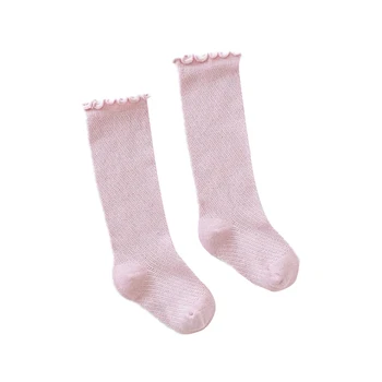 

Infant Toddler Baby Girls Knee High Socks Stylish Solid Color Frill Knitting Stockings for Daily Life Party