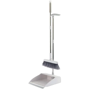 

Broom and Dustpan Set, Self-Cleaning with Dustpan Teeth, 3 Layers Bristles, Upright Standing