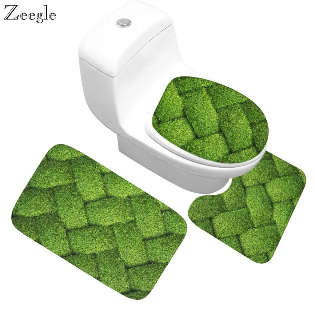 Zeegle 3Pcs Bath Mats Bathroom Carpet Flannel Soft Anti Slip Toilet Seat Cover Set Modern Washable Car Seat Floor Mat Pad