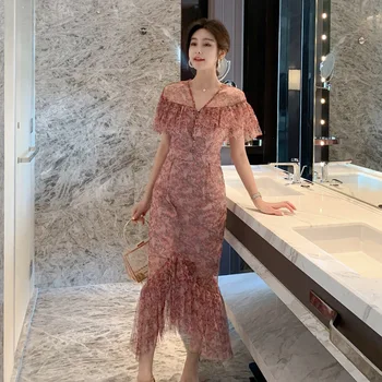 

Woman Dress Dress Women's Very Fairy French Minority Skirt Floral Slim Fishtail Dress Evening Women Dress