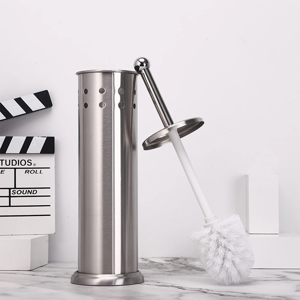 Mirror Finish Home Office Roll Holder Toilet Brush Cleaning Stainless Steel Long Handle Soft Hair With Base Corner Scrubbing