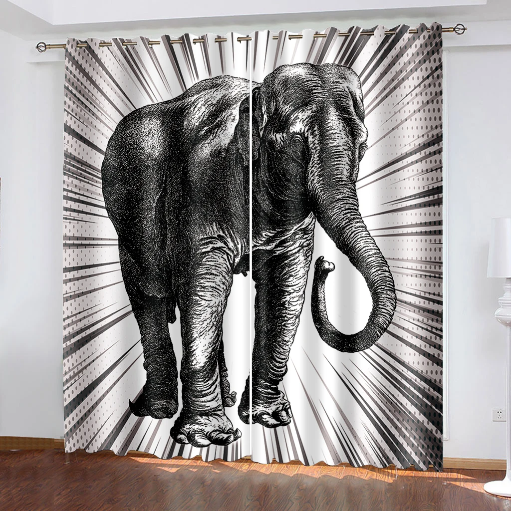 

Geometric Blackout Curtain Living Room Elephant Room Darkening Window Curtains Bedroom Drapes Decor カーテン Cortinas Para La Sala