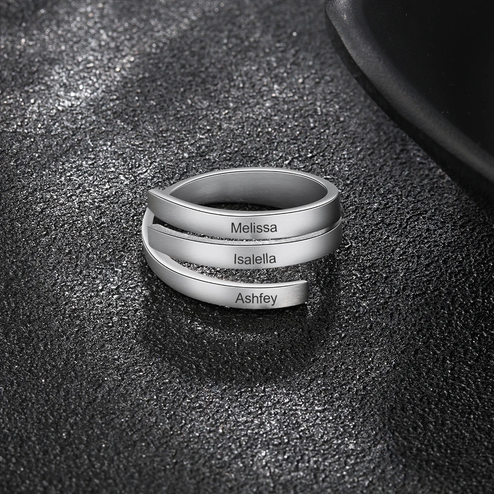 

Personalized Stainless Steel Engraved Name Rings Spiral Twist Adjustable Promise Ring Band For Men Women BFF Gift Jewelry