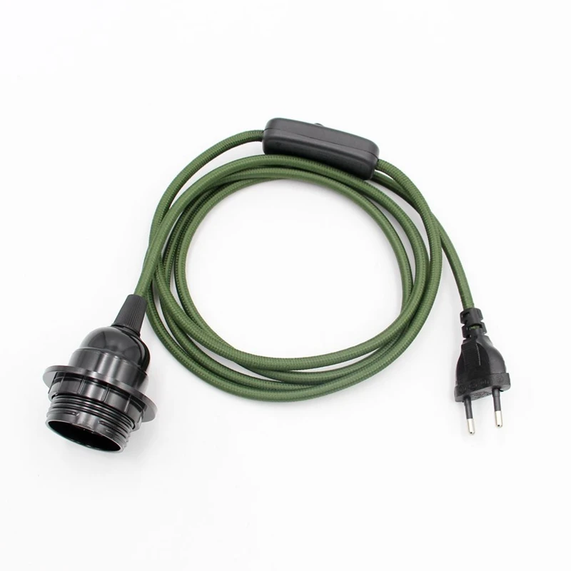European Plug Power Cord with On/Off Switch and E27 Lamp Holder for Wall or Hanging Light Fixtures, 2m Length