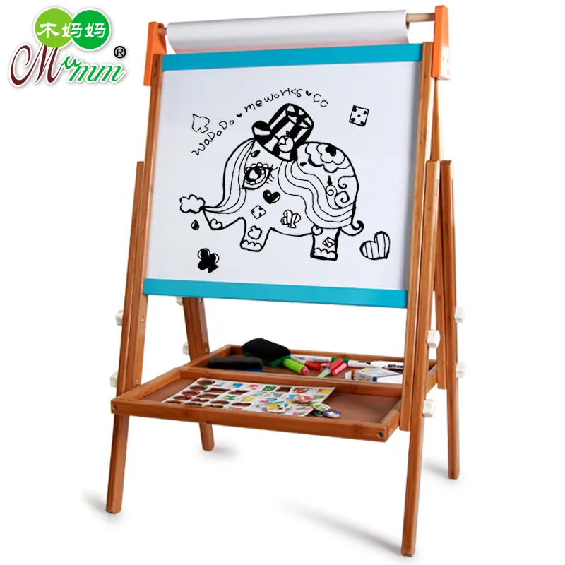 

B- CHILDREN'S Drawing Board Moso Bamboo Folding Adjustable Holder Painted Description Element Board Double-Sided Magnetic Blackb