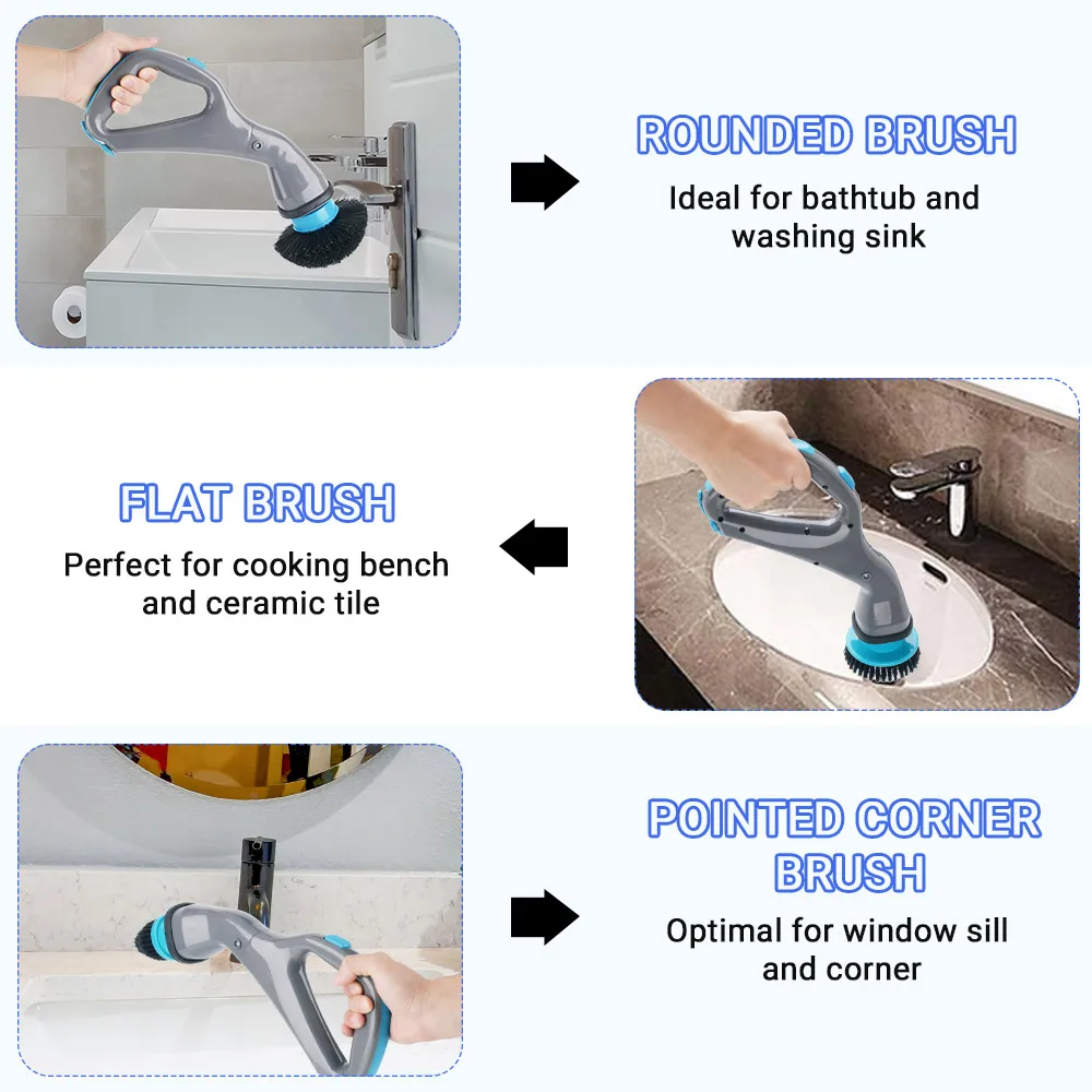4 в 1 электрическая Чистящая Щетка с щеточными головками рукоять Ванная комната Ванна Душ пол плитка чистая домашняя щетка для чистки инструменты
