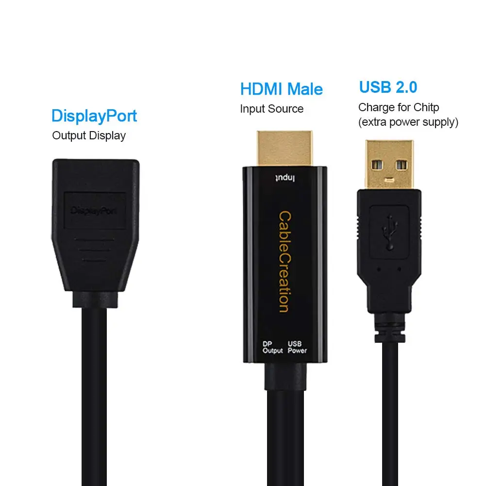 Hdmi-displayport Адаптер 0,5 футов 4K UHD HDMI в DP конвертер с поддержкой питания USB разрешения 4 K, 3D, возврат звука