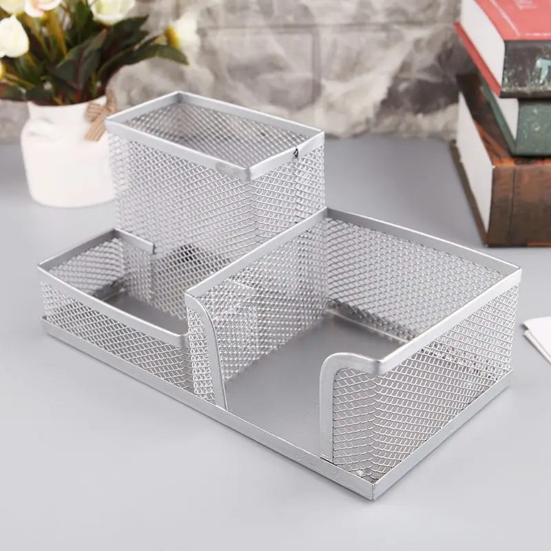 

Metal Mesh Desk Organizer Pen Pencil Storage Holder with 3 Compartments for Home Office Students Supplies Accessories LX9A
