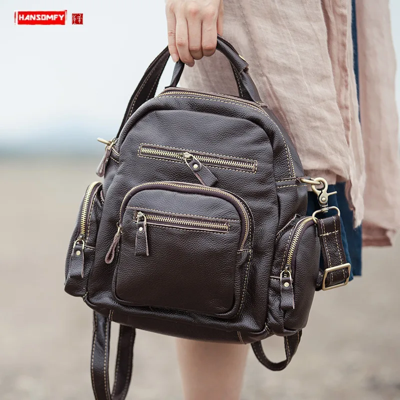 

Original Genuine Leather women's backpack female shoulder bag casual ladies school bags first layer leather travel backpacks